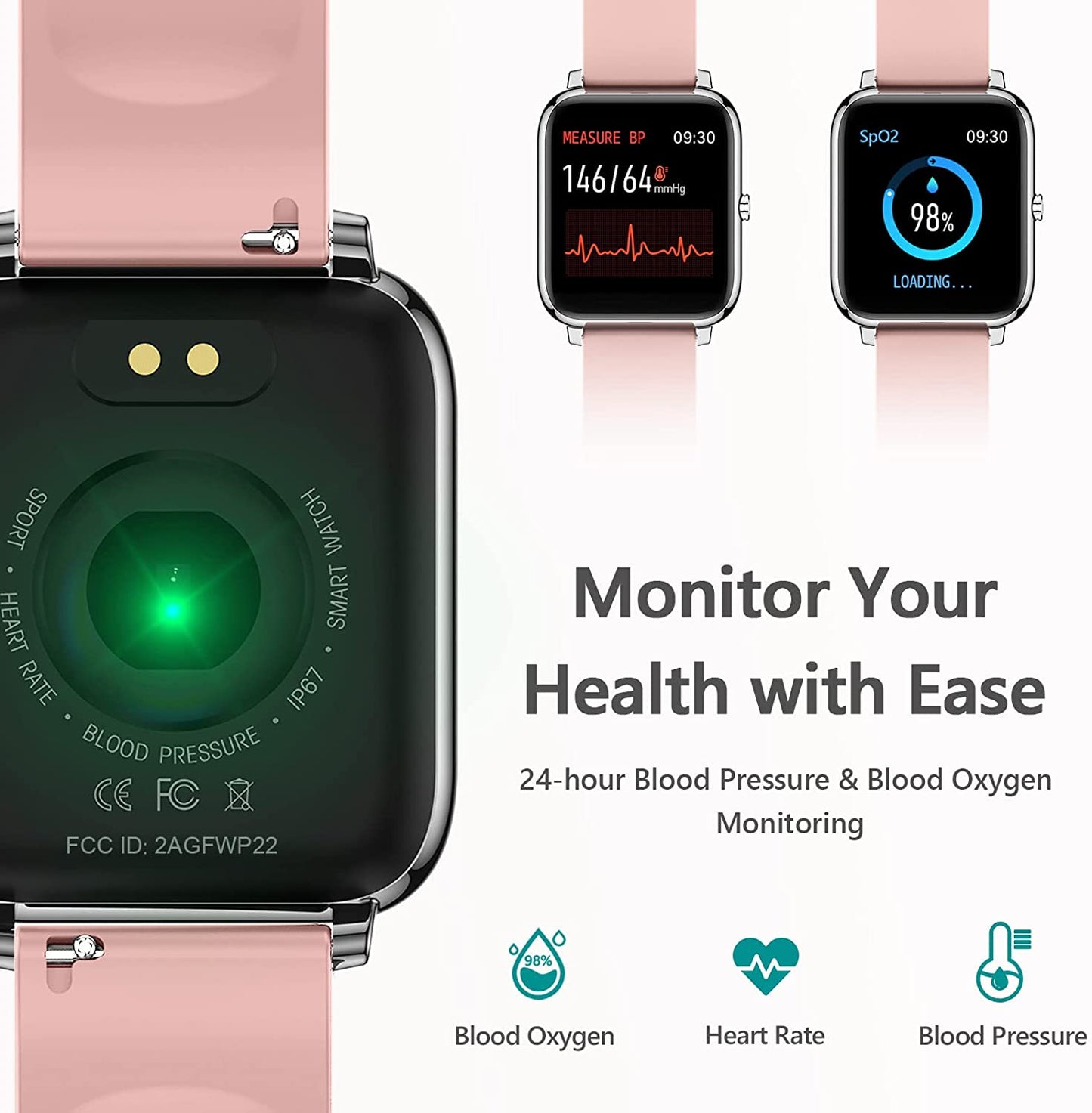 1.4 Inch touch screen smart watch, pink color