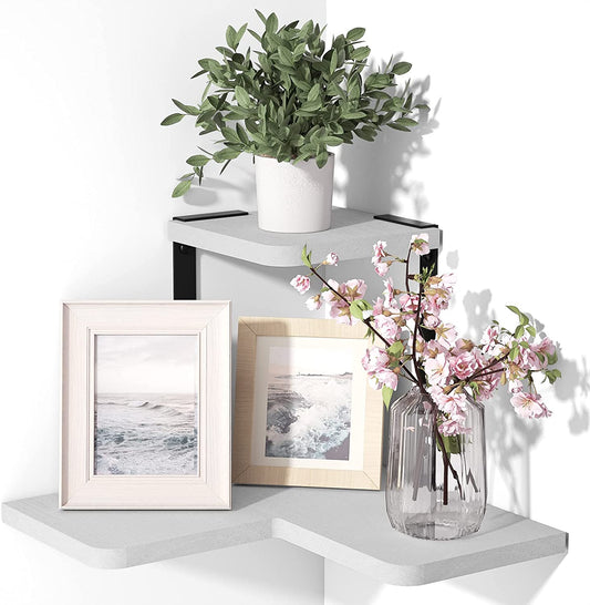 Rustic Wood Wall Shelf for Bedroom Living Room (White)