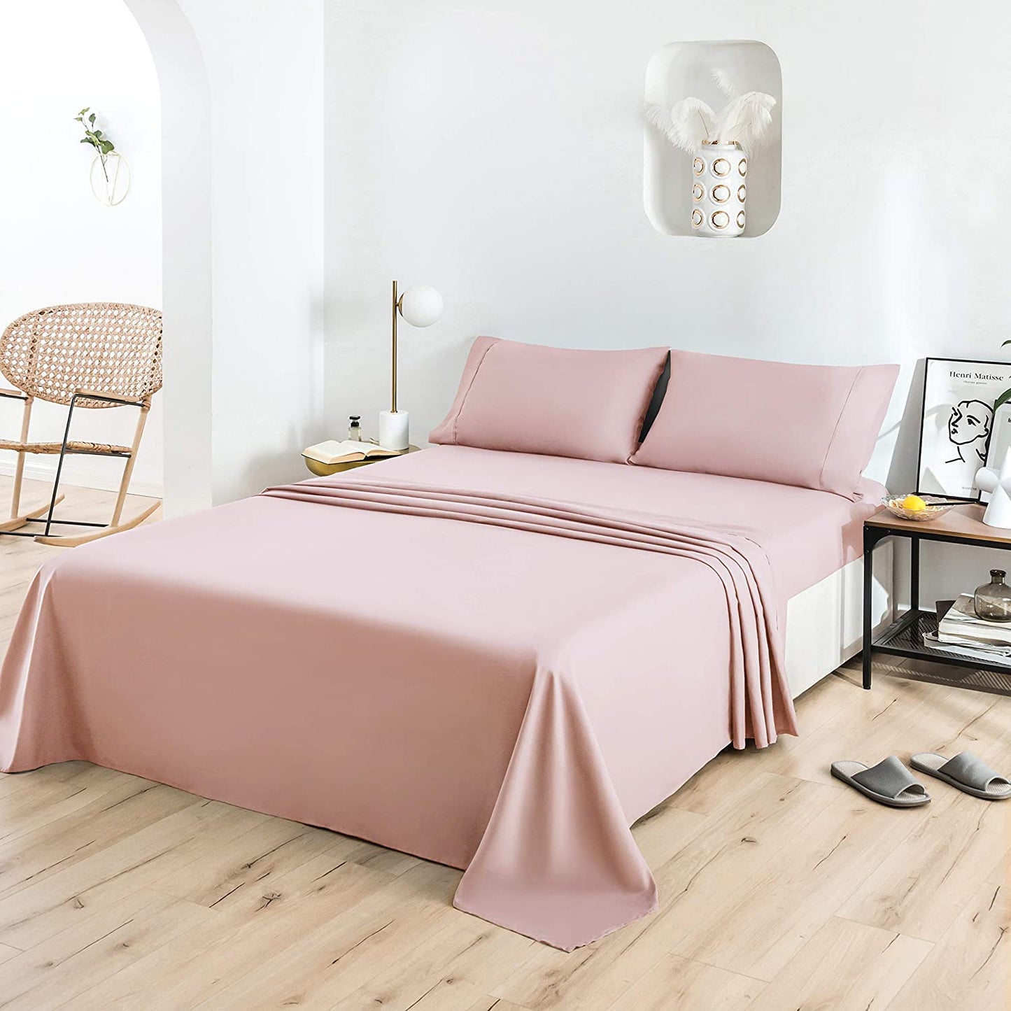4-Piece Sheet and Pillowcase Set, Color: Queen Pink