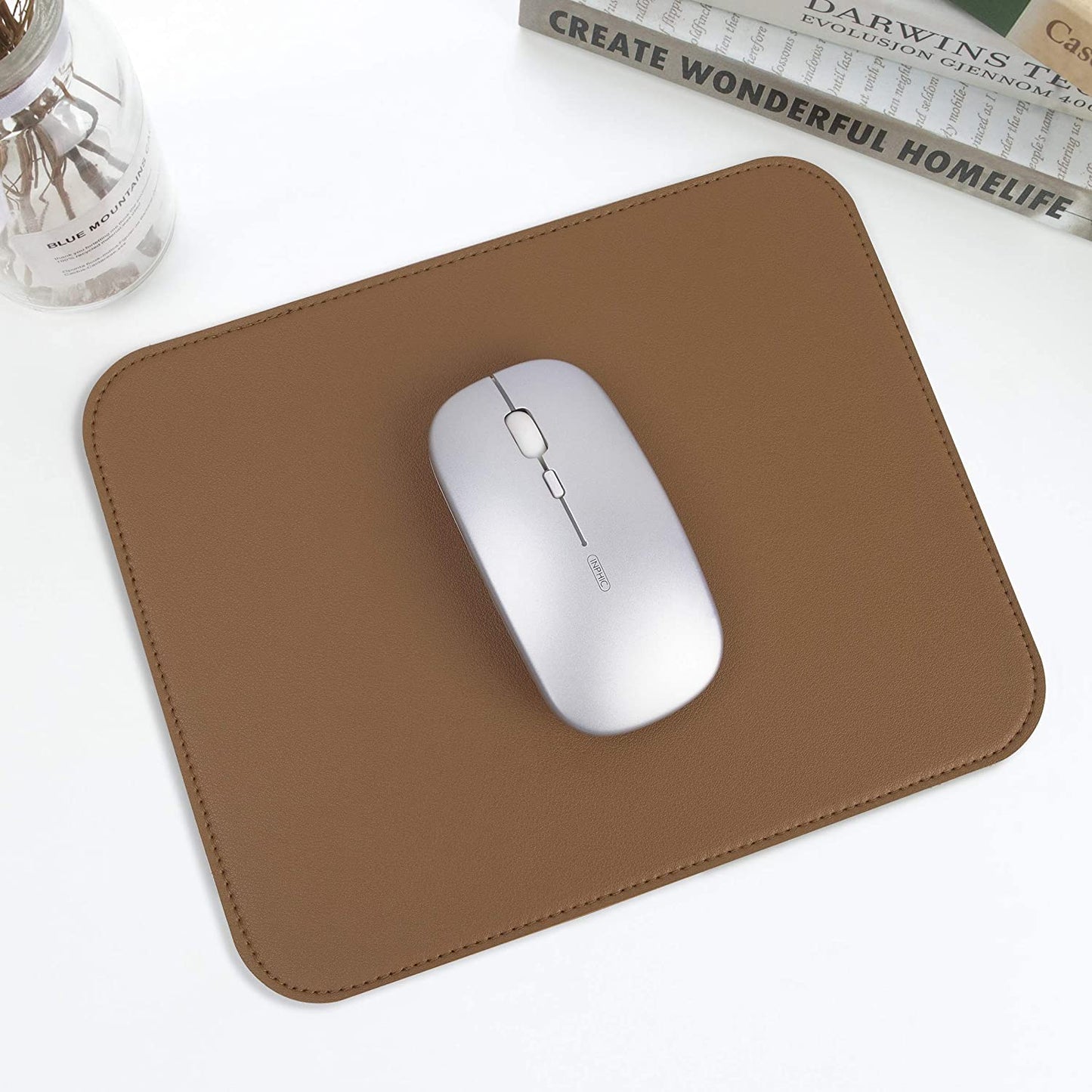 Non-slip mouse mat with stitched edge, square, dark-brown