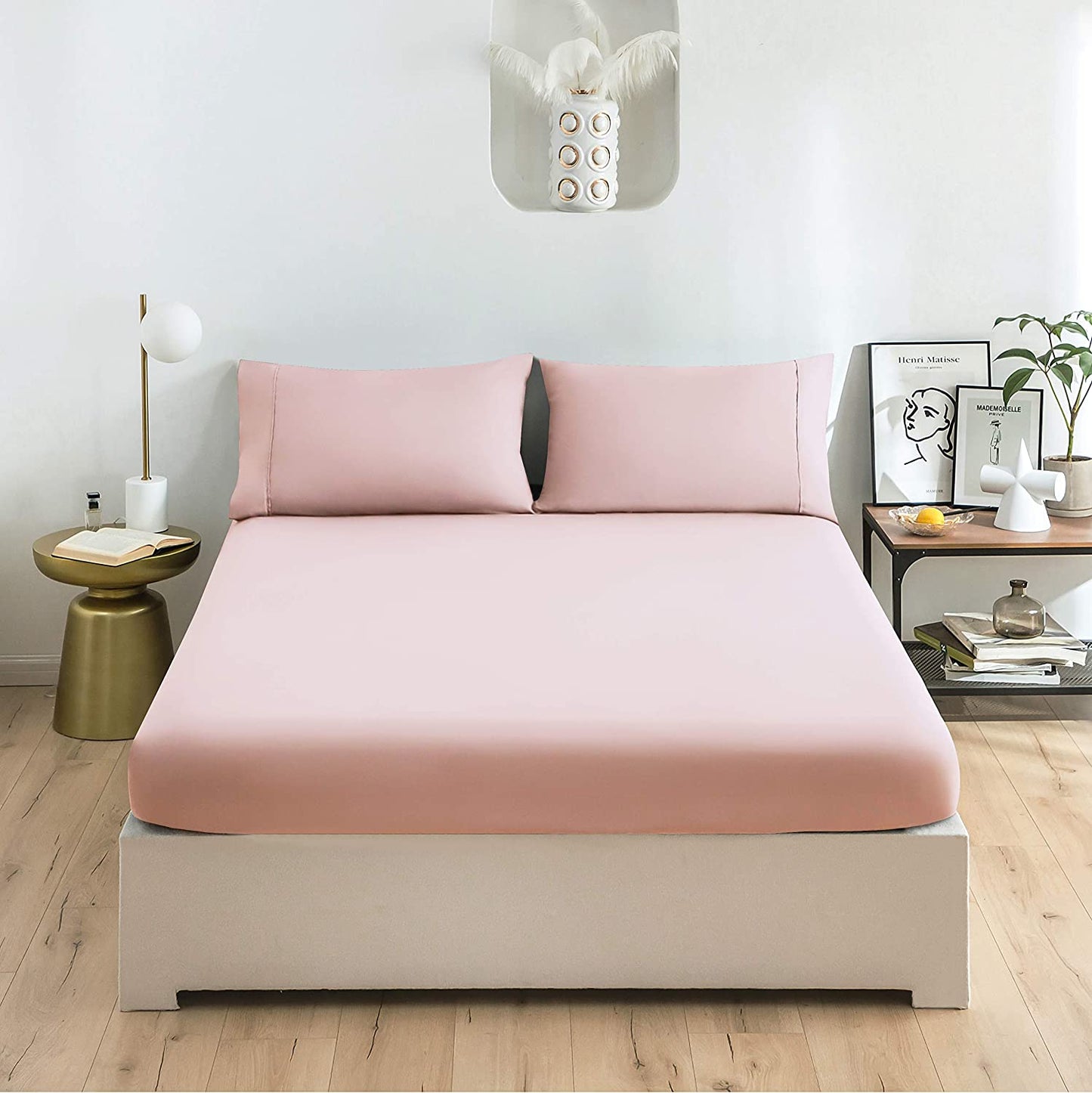 4-Piece Sheet and Pillowcase Set, Color: Queen Pink